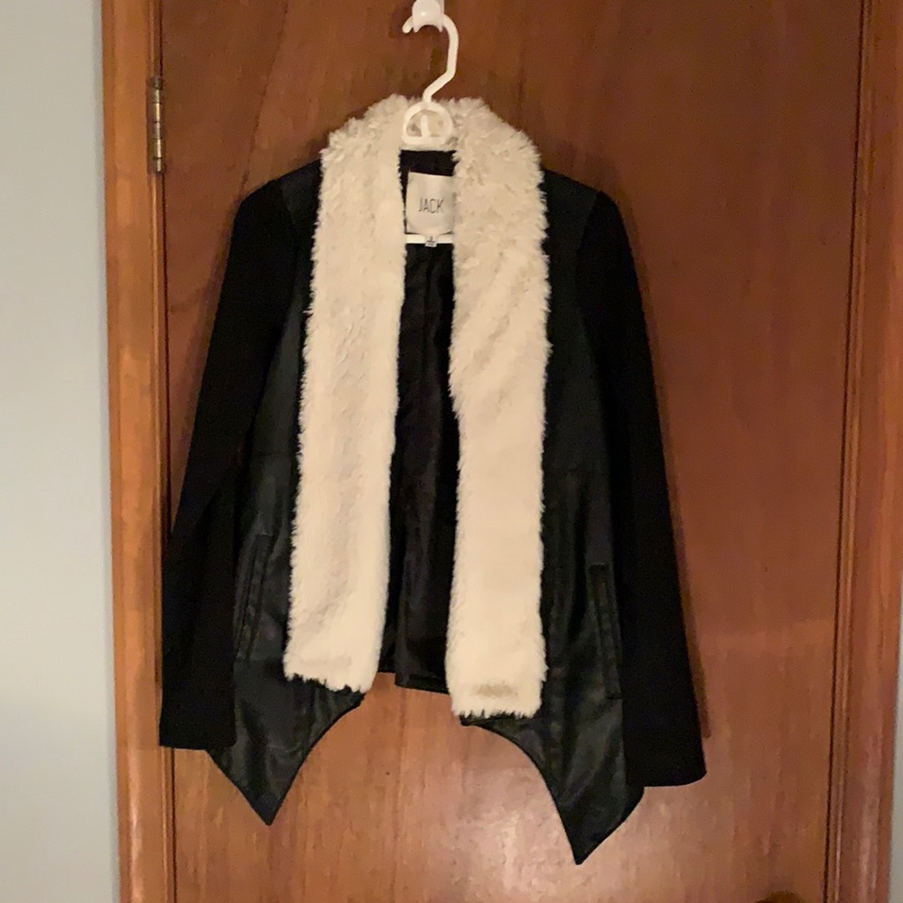 JACK black leather jacket with fur trim